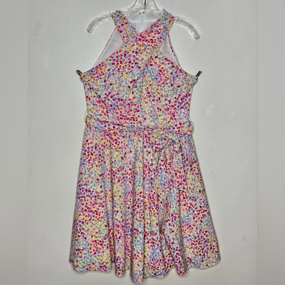 Tahari multi-colored polka dot high neck sleeveless dress size 12